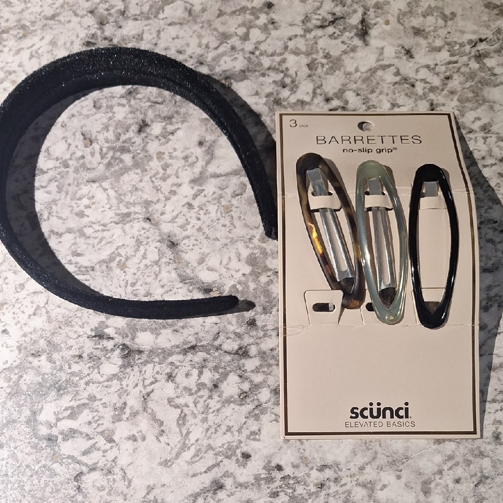 Scunci Black Headband and Barrette Set